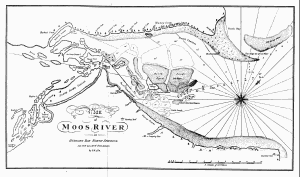 Plan of Moos River in Hudsons Bay, North America Lat. 53°N. Lon. 83°W. from London by S.H. 1774.